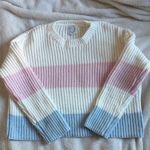 Blue Rain Women's Sweater with Cream, Pink, and Blue Stripes
